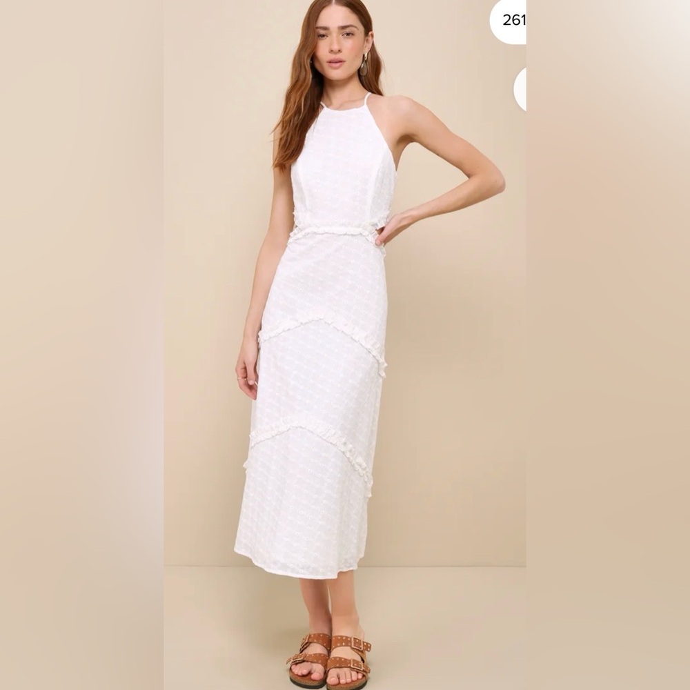 Lulu's White Eyelet Ruffle Maxi Dress